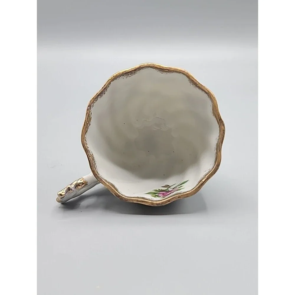 Relco Vintage Tri Footed Teacup Pink Roses Swirl Design Gold Trim